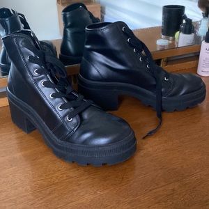H&M Divided Black Combat Boots Faux Leather Lace Up